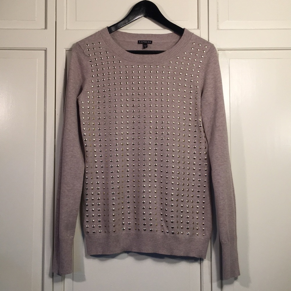 Express Beige Sweater With Flat Gold Studs